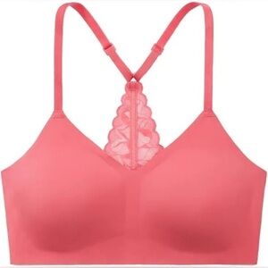 True Body Triangle Lace Racerback Bra Pink Sz XL Light Padded No Wire New